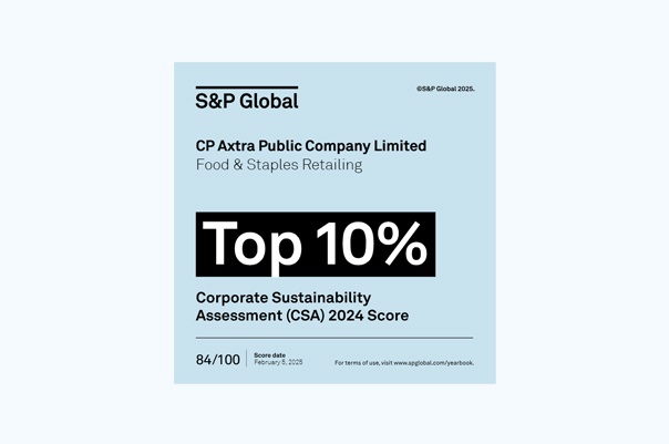 CP Axtra was selected for inclusion in the top 10% in Food & Staples Retailing industry of companies worldwide